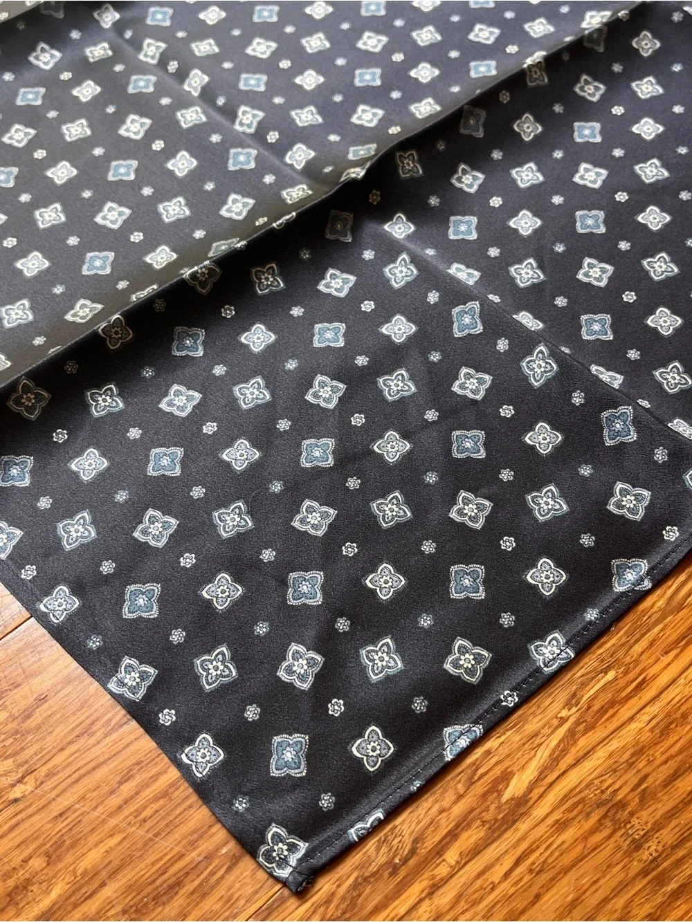 Reformation Silk Scarf in Windsor - Navy with Pale Blue Geometric Motif